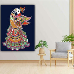 Beautiful Madhubani Canvas Painting Peacock Wall Art Frame