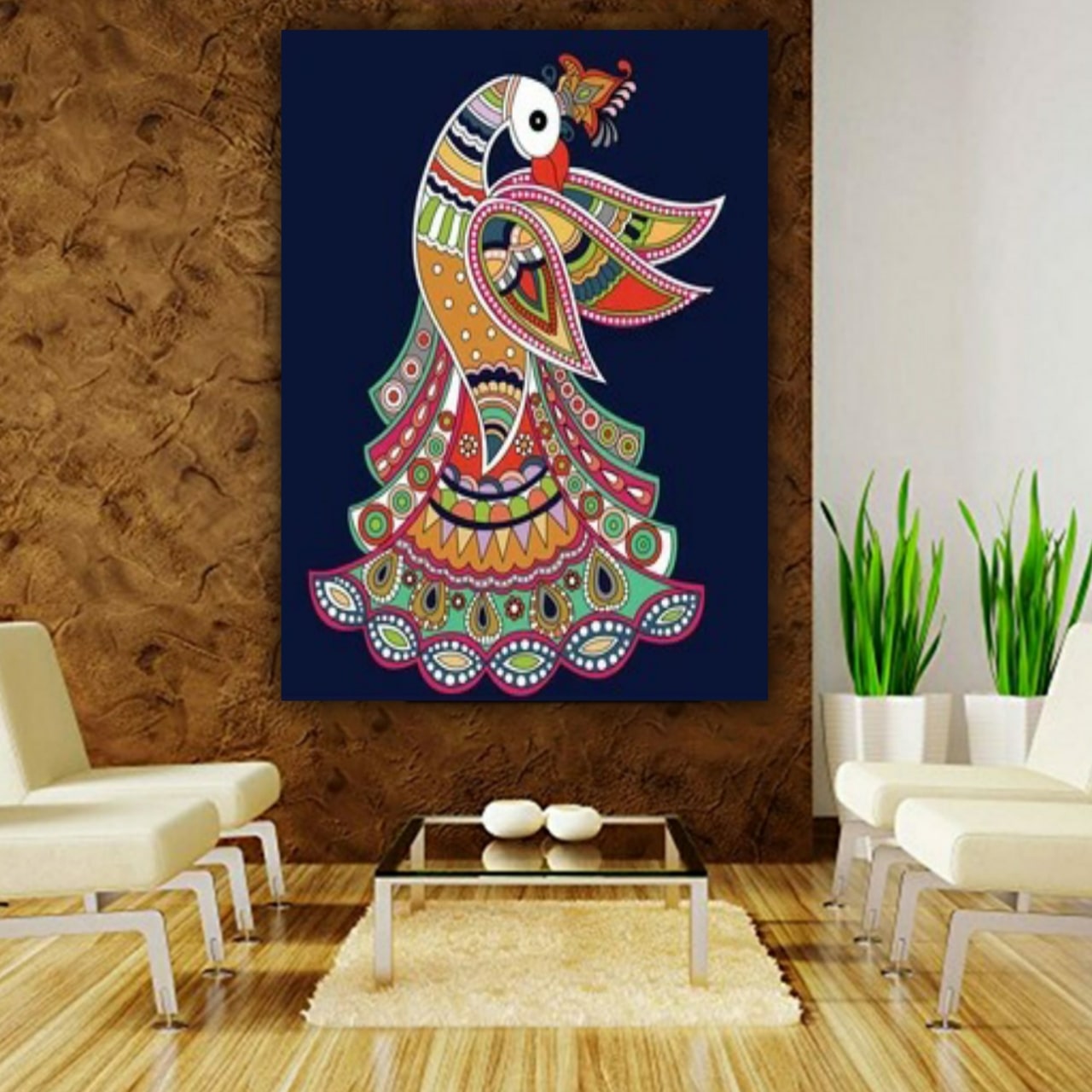 Beautiful Madhubani Canvas Painting Peacock Wall Art Frame