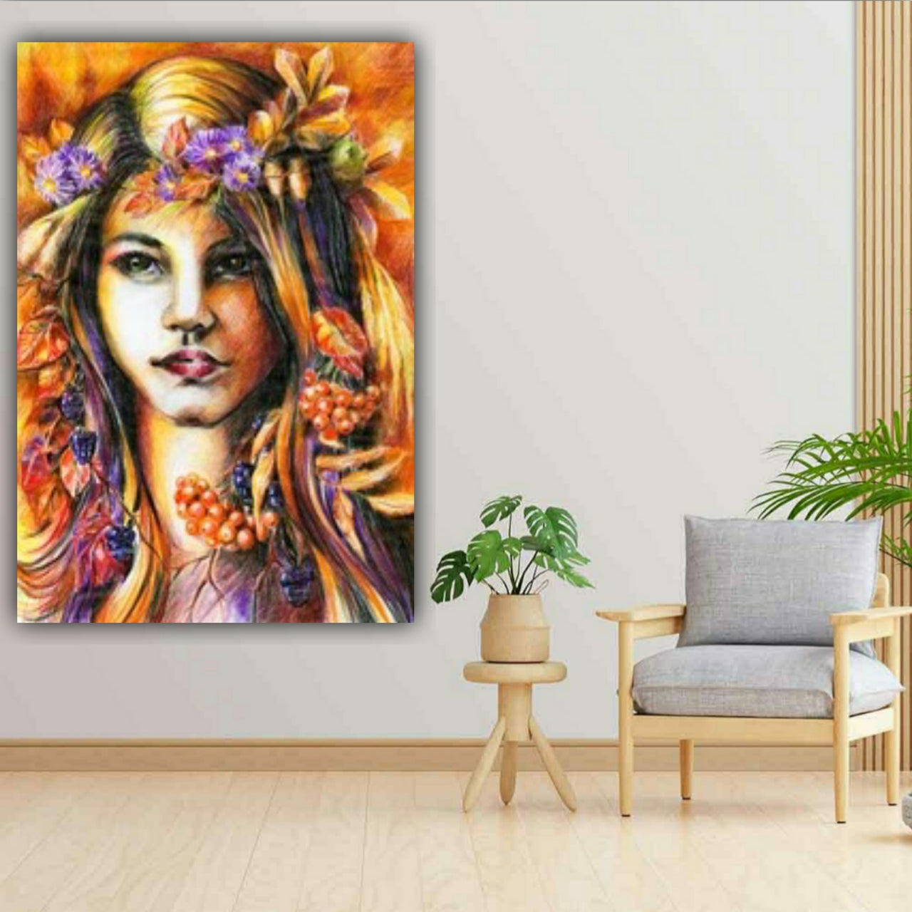 Abstract Canvas Painting with Frame for Living Room Wall Decor A Beautiful Girl 