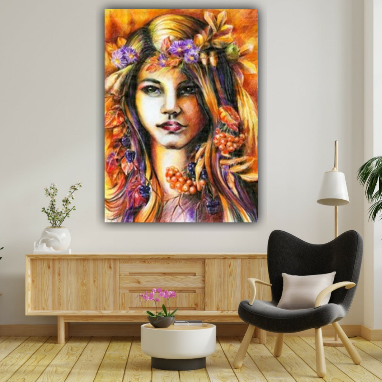 Abstract Canvas Painting with Frame for Living Room Wall Decor A Beautiful Girl 