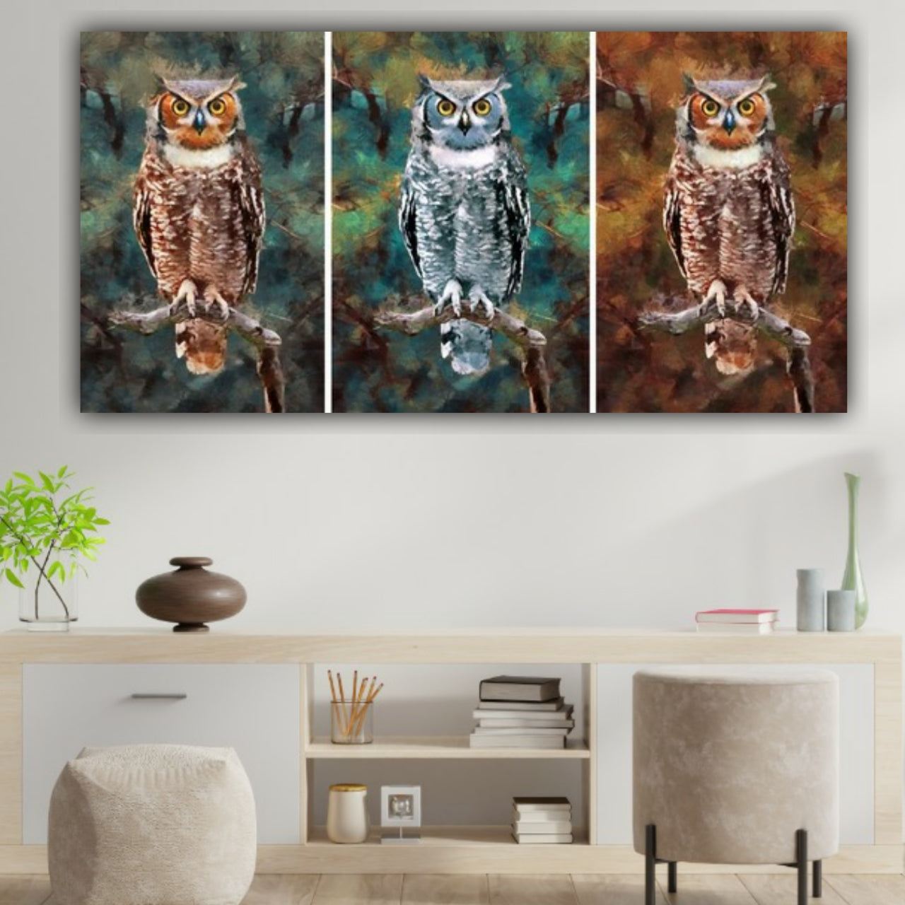 Beautiful Canvas Painting Owls Wall Painting Frame for Living Room