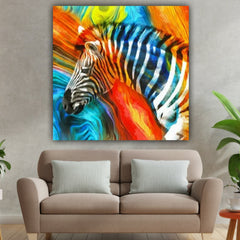 Beautiful Canvas Painting Colourful Zebra Wall Painting Frame for Living Room