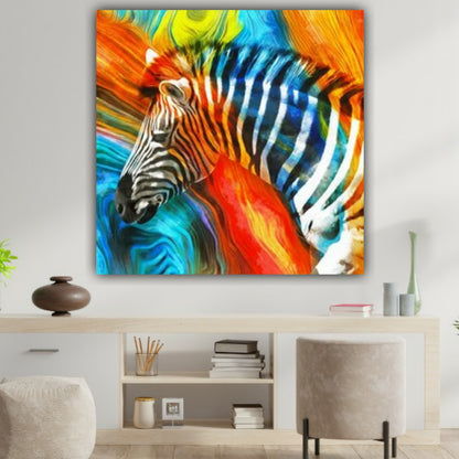 Beautiful Canvas Painting Colourful Zebra Wall Painting Frame for Living Room