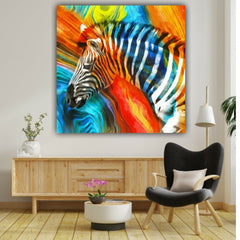 Beautiful Canvas Painting Colourful Zebra Wall Painting Frame for Living Room