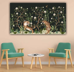 Canvas Painting Two Lions Forest Landscape Wall Painting Frame
