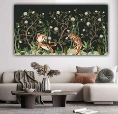 Canvas Painting Two Lions Forest Landscape Wall Painting Frame