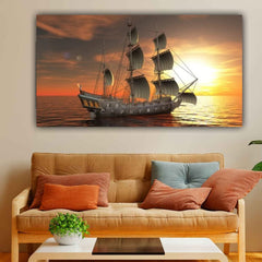 Canvas Painting Beautiful Sailing Boat Landscape Wall Painting Frame