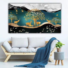3D Canvas Painting Deers in Forest Wall Frame for Living Room Wall Decoration