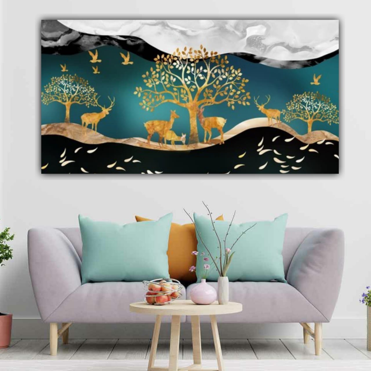 3D Canvas Painting Deers in Forest Wall Frame for Living Room Wall Decoration