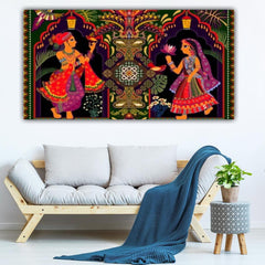 Canvas Madhubani Painting A king and A queen Wall Frame 