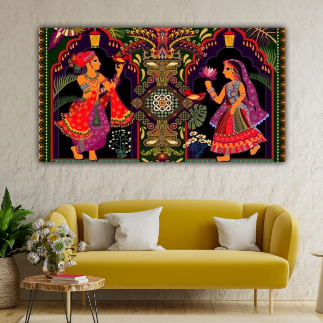 Canvas Madhubani Painting A king and A queen Wall Frame 