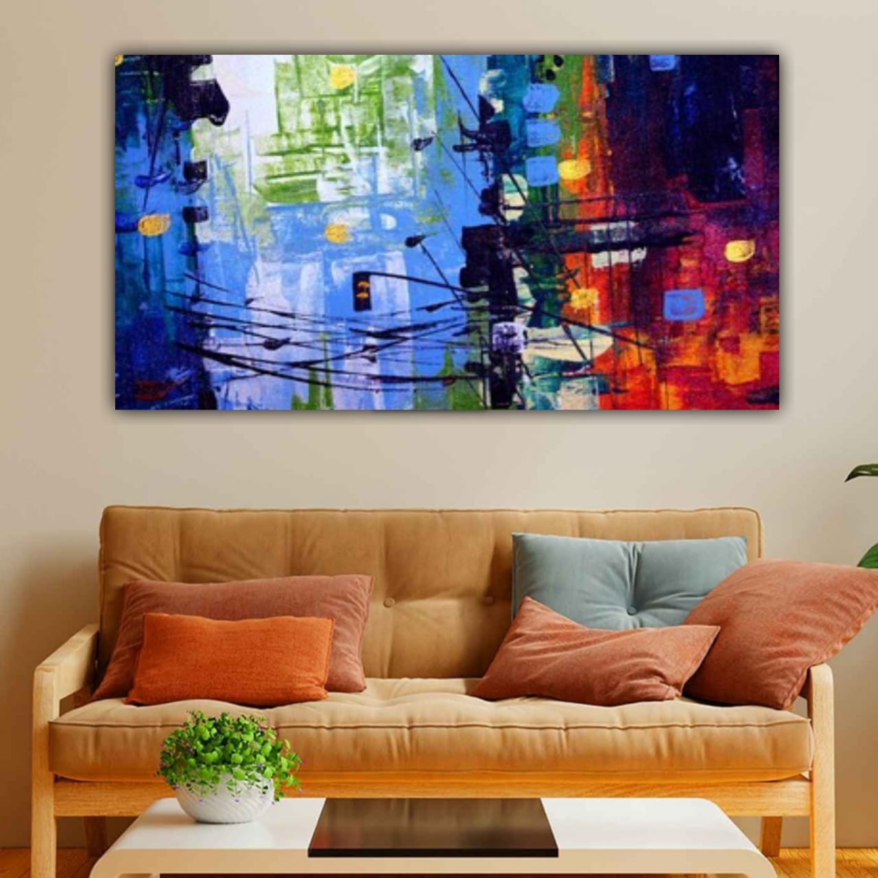 Abstract Canvas Painting with Frame for Living Room Wall Decoration