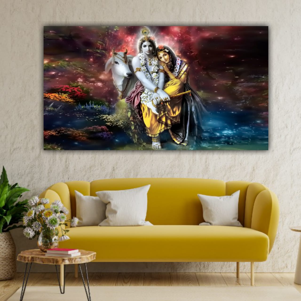 Radha Krishna Painting with Frame for Living Room Wall Decoration | Canvas Painting