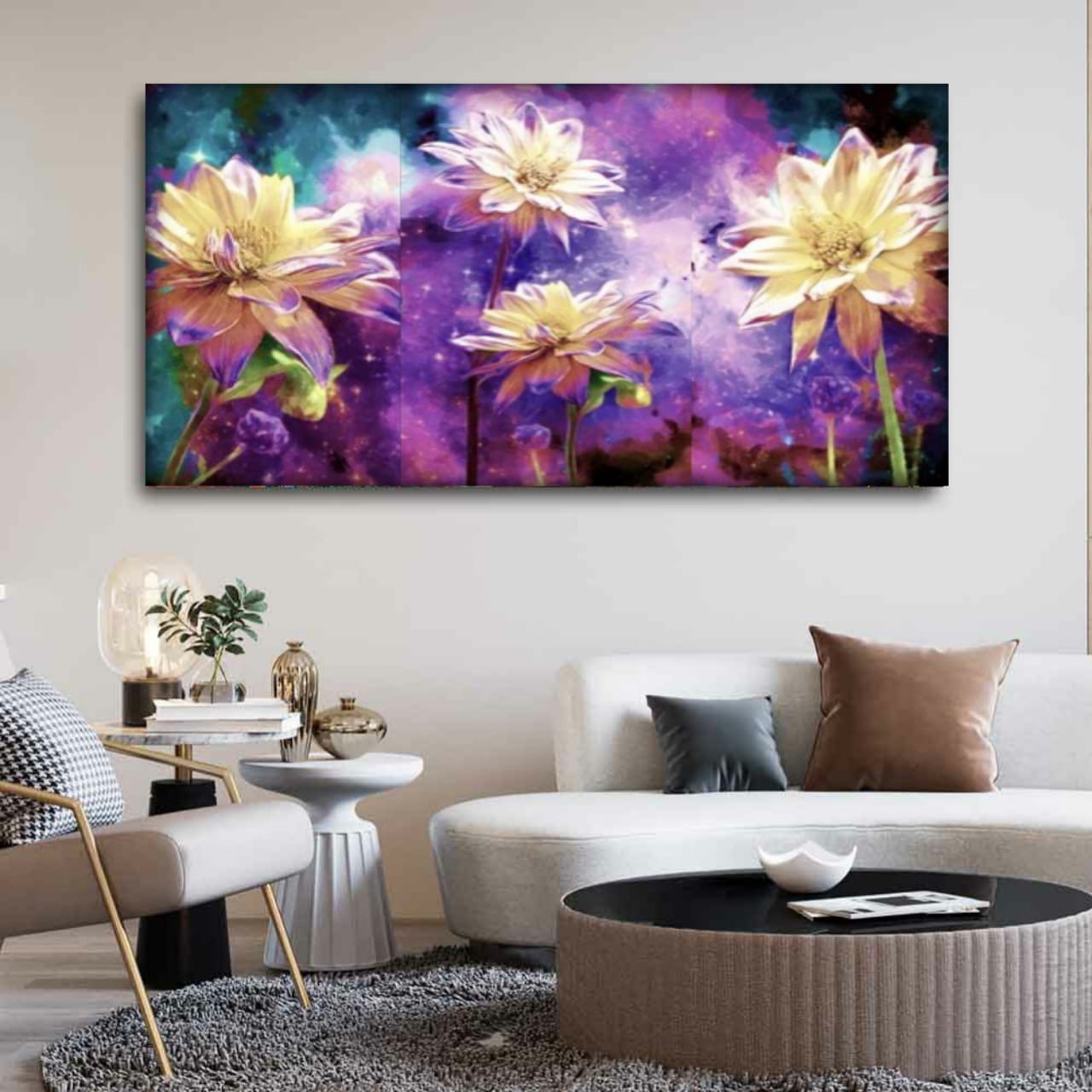 Canvas Painting Flower Art with Frame for Living Room Wall Decors