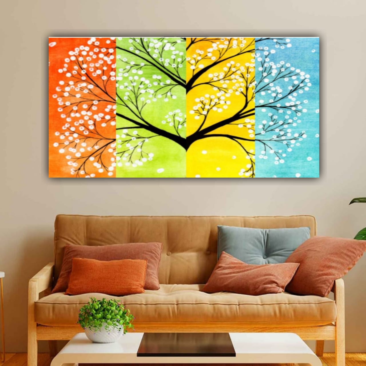 Canvas Painting Frame for Living Room Wall Decoration | A Tree in all Season