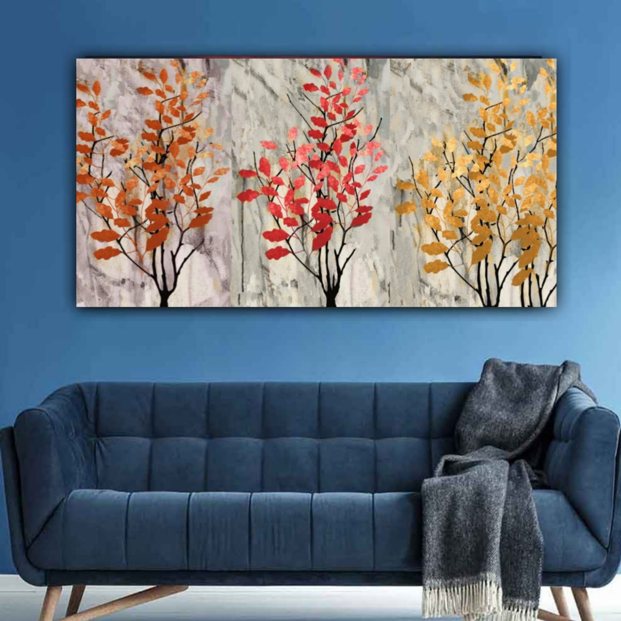 Canvas Flower Painting Art with Frame for Living Room Wall Decor