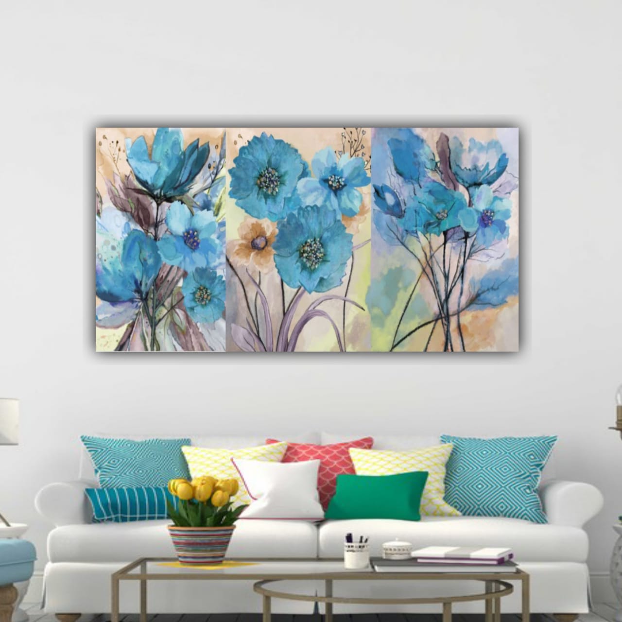 Painting Flower Art with Frame for Living Room Wall Decoration