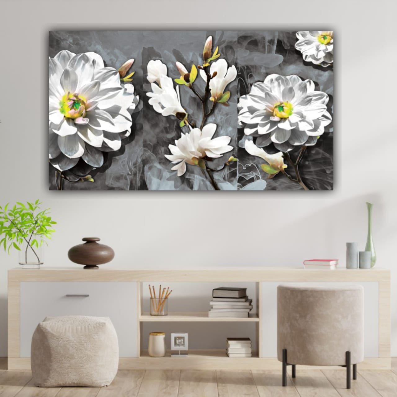 Beautiful Canvas Flower Painting with Frame for Living Room Wall Decoration
