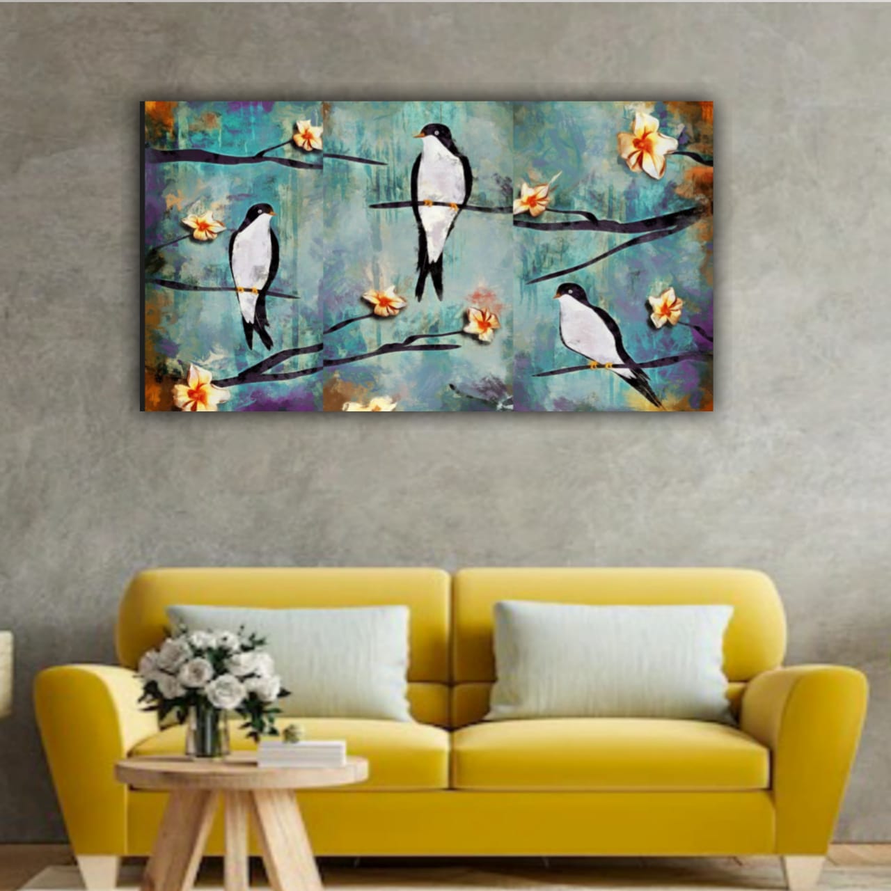 Canvas Painting Frame for Living Room Wall Decoration | Parrot on Flower Tree
