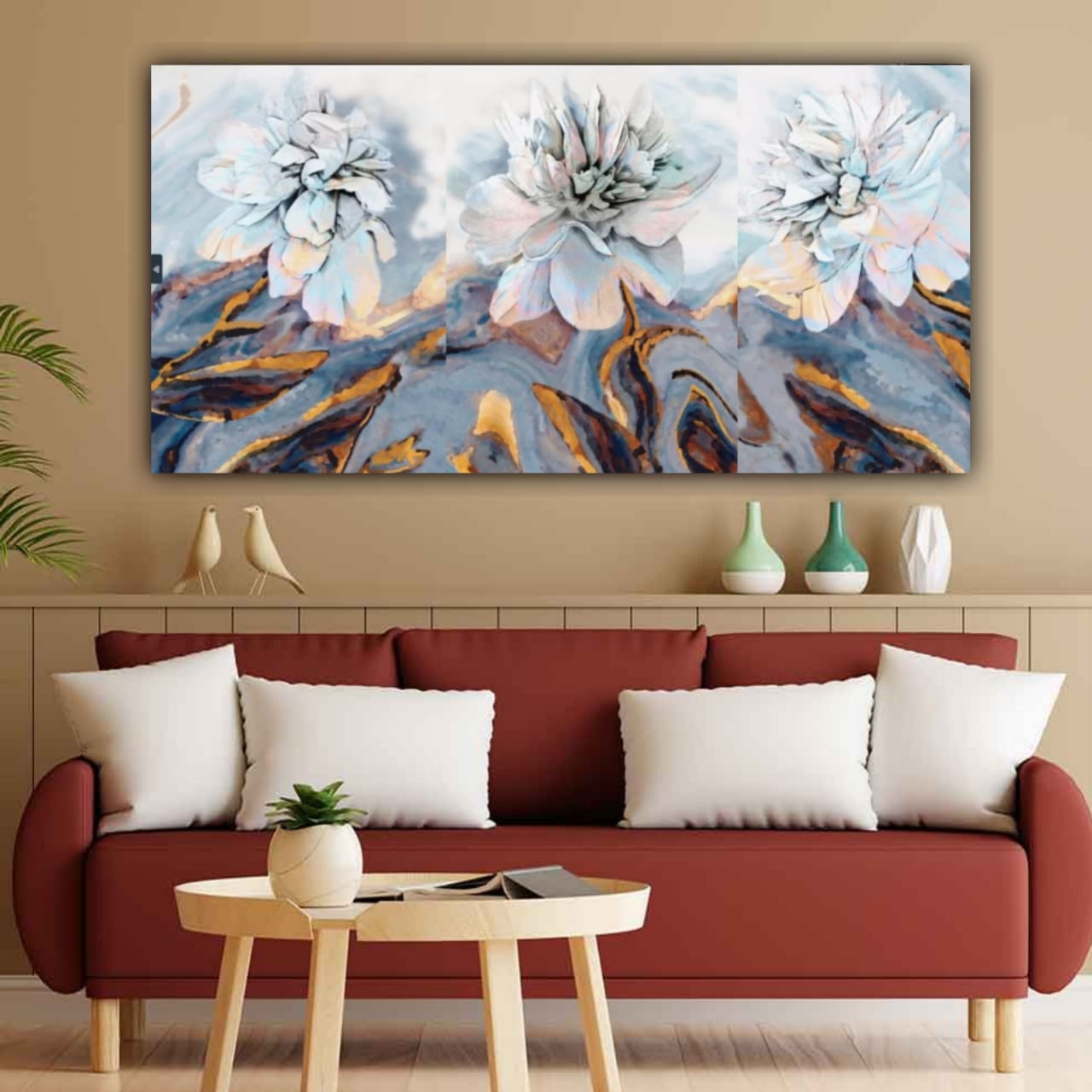 Canvas Painting Flower Art with Frame for Living Room Wall Decoration