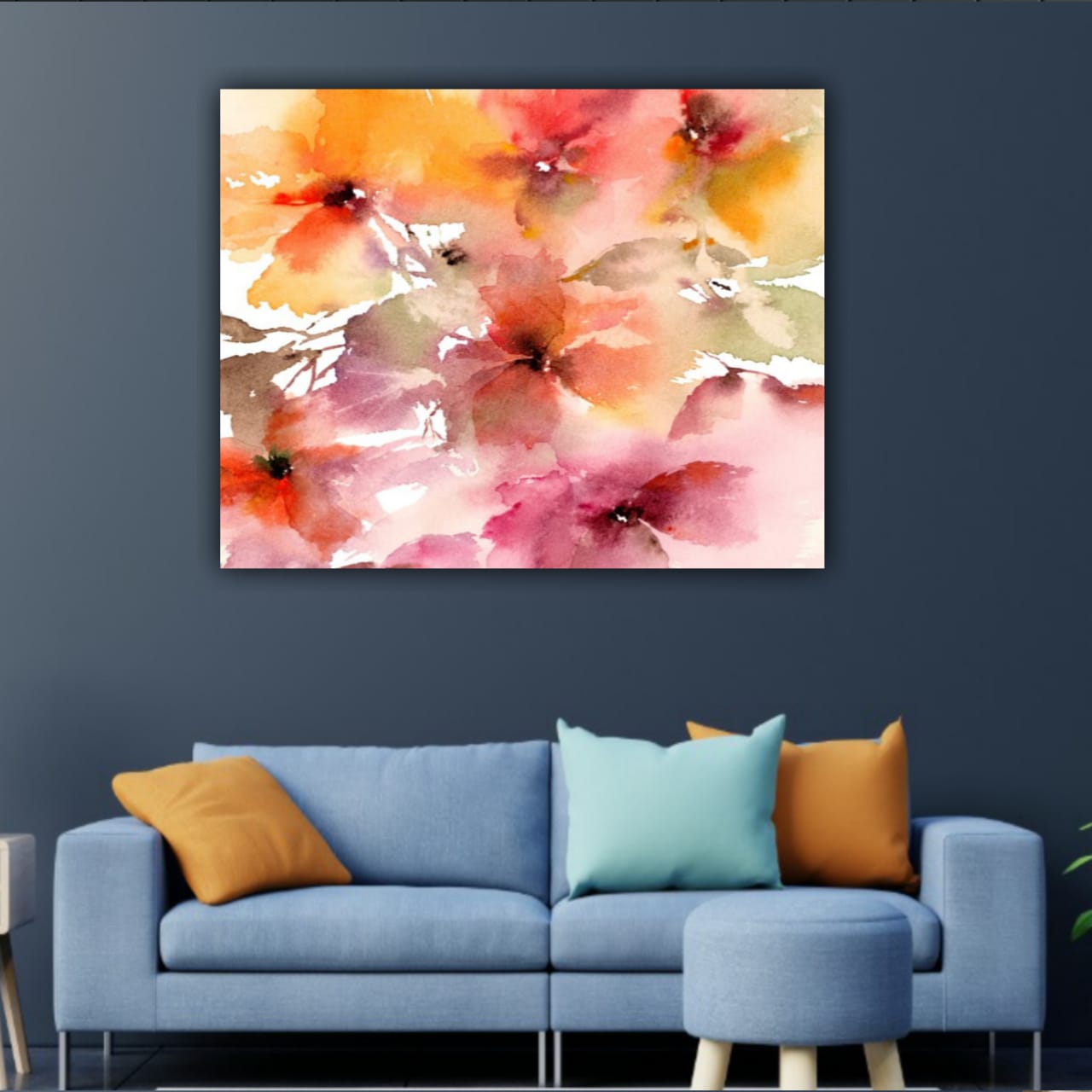 Abstract Canvas Painting Flower Modern Wall Art Frame