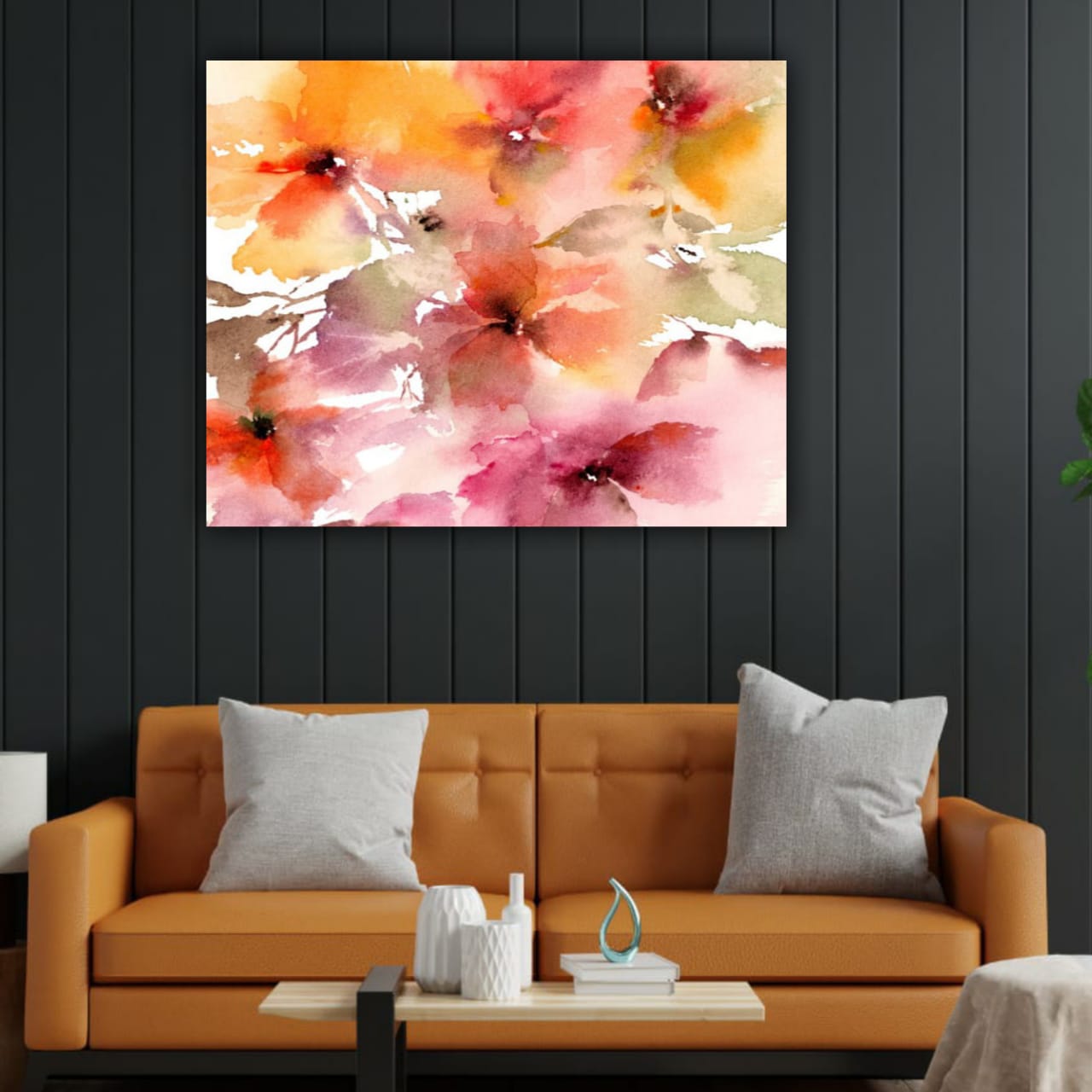 Abstract Canvas Painting Flower Modern Wall Art Frame