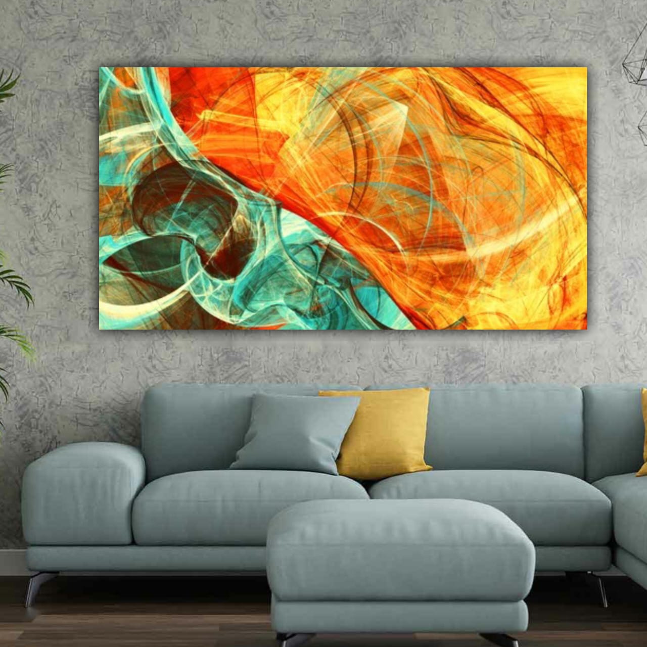 Abstract Canvas Painting with Frame for Wall Decoration