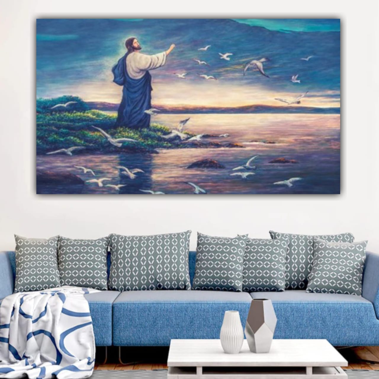 Beautiful Jesus Painting Canvas Wall Frame | Jesus Christ Painting Near A River Bank