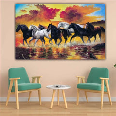 Running Horses Vastu Painting Canvas Wall Frame