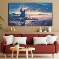 Beautiful Jesus Painting Canvas Wall Frame | Jesus Christ Painting Near A River Bank