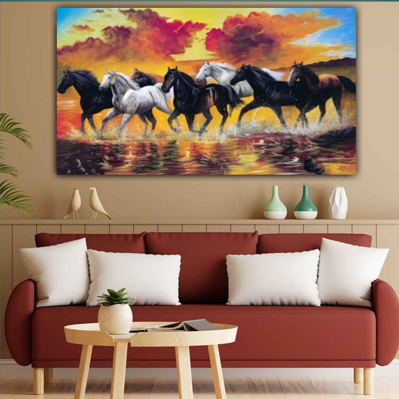 Running Horses Vastu Painting Canvas Wall Frame