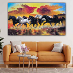 Running Horses Vastu Painting Canvas Wall Frame