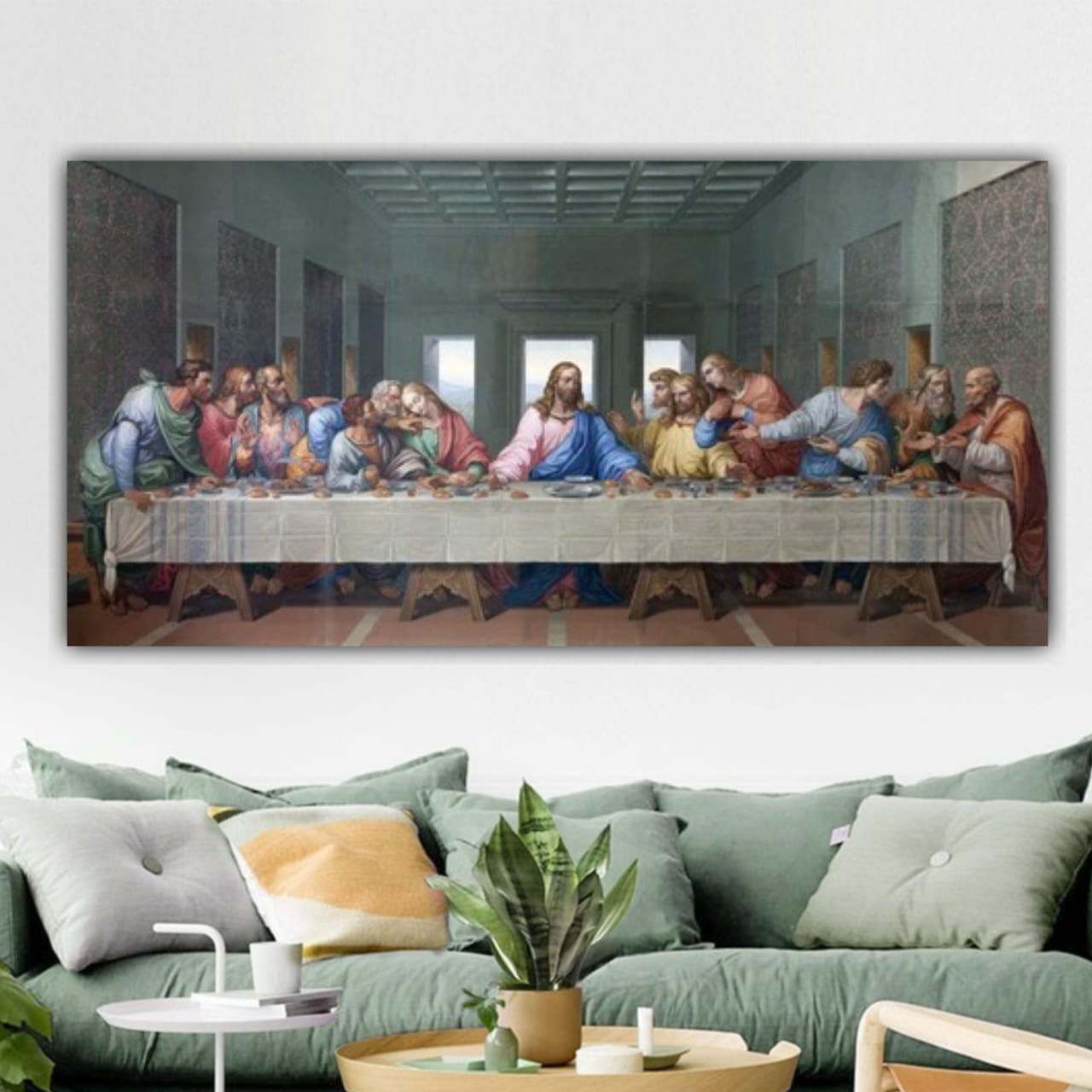 Jesus Painting Canvas Wall Frame | Last Supper of Jesus Christ with Disciples Painting