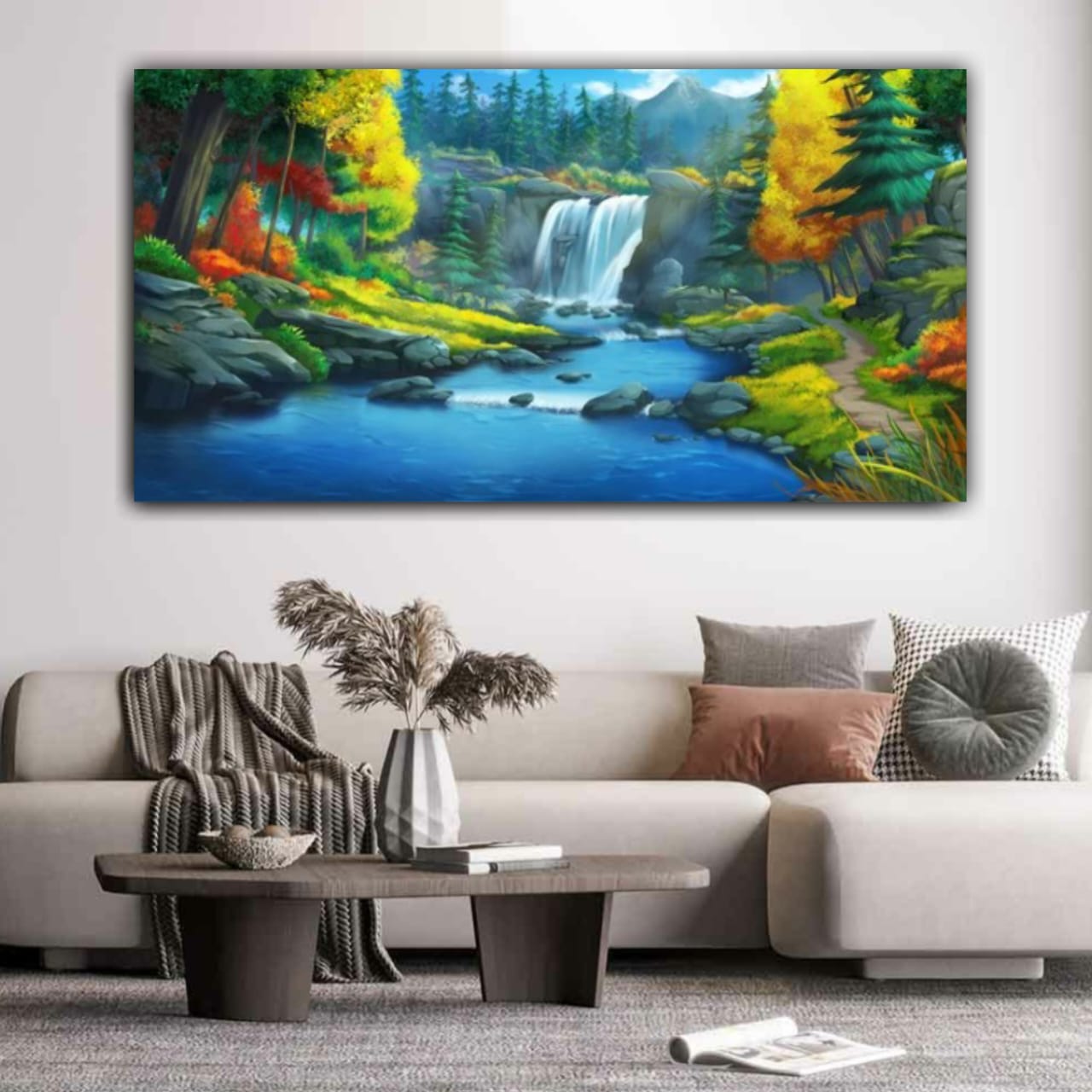 Canvas Painting with Frame for Wall Decoration RiverFront Landscape 