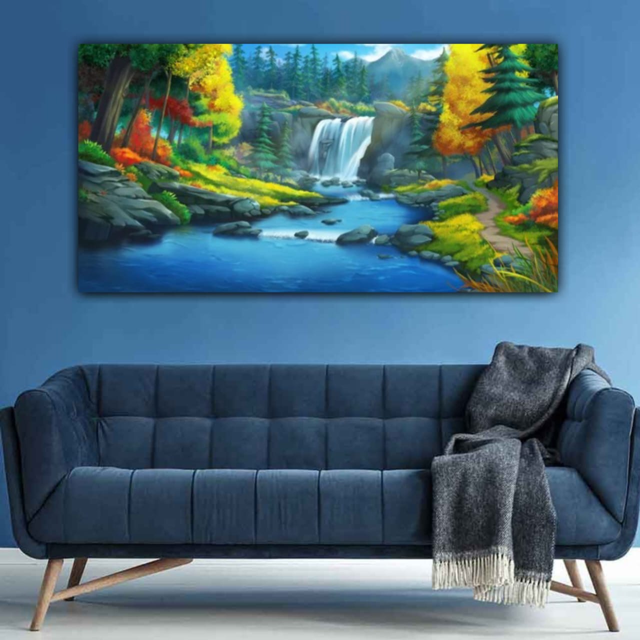 Canvas Painting with Frame for Wall Decoration RiverFront Landscape 