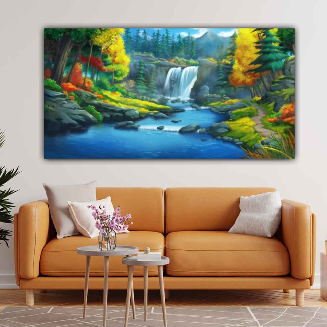 Canvas Painting with Frame for Wall Decoration RiverFront Landscape 