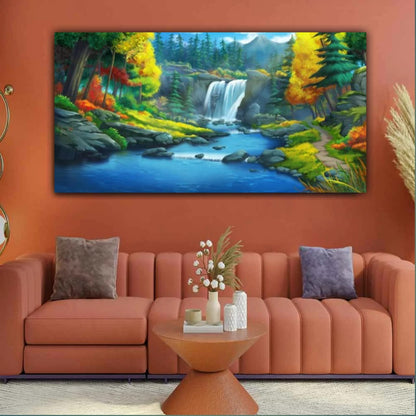 Canvas Painting with Frame for Wall Decoration RiverFront Landscape 