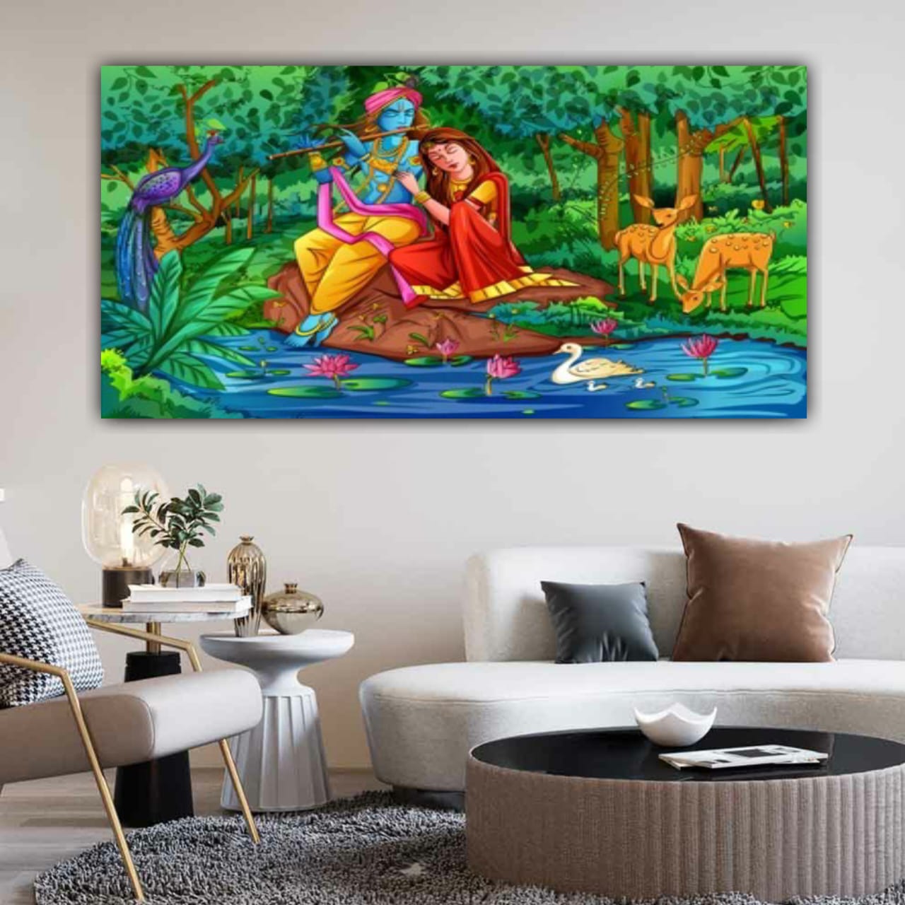 Beautiful Radha Krishna Wall Painting Frame | Madhubani Painting | Radha Krishna Painting | Big Large Size Painting | Wall Decors.