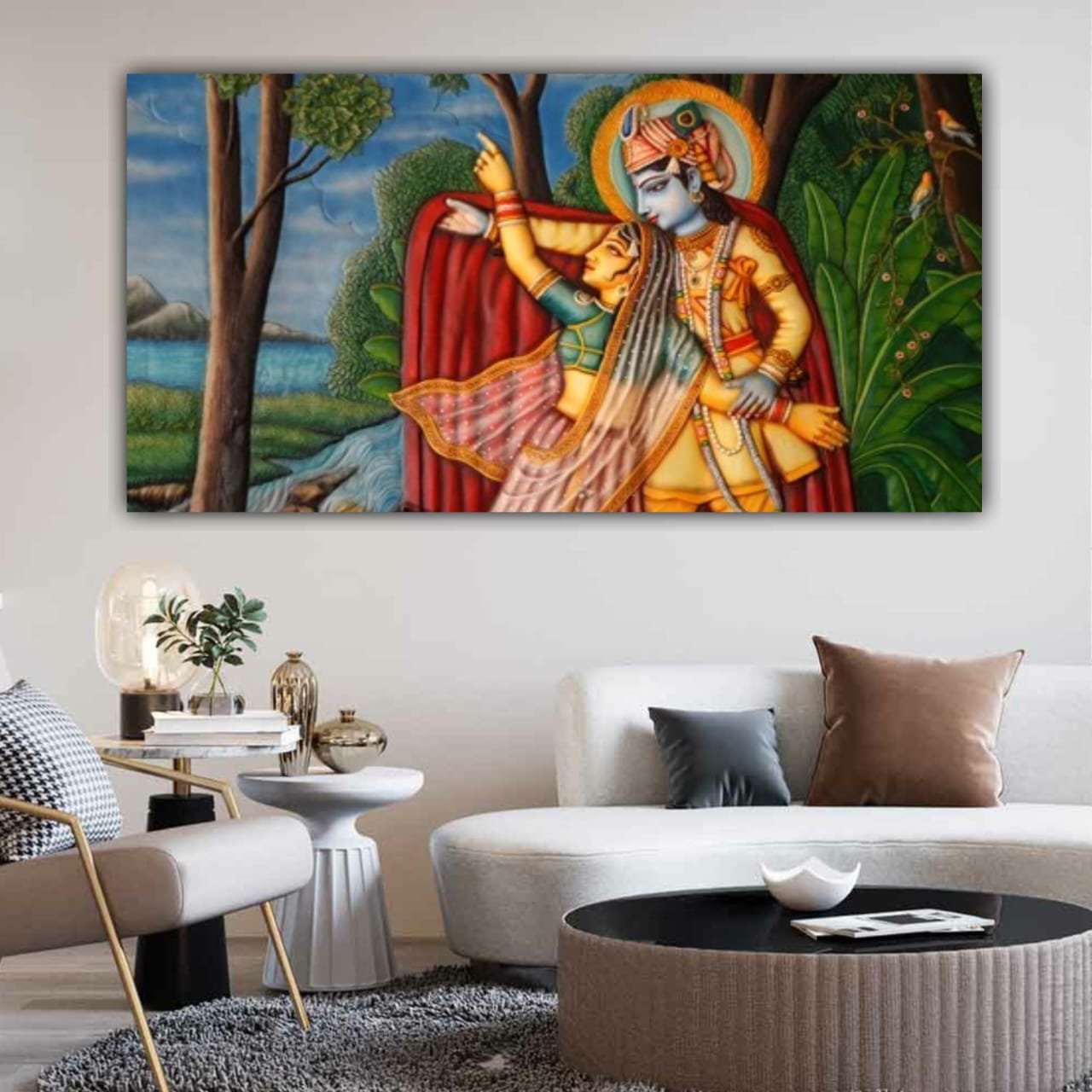 Beautiful Radha Krishna Madhubani Wall Painting Frame for Living Room Wall Decoration | Canvas Painting Frame | Madhubani Painting