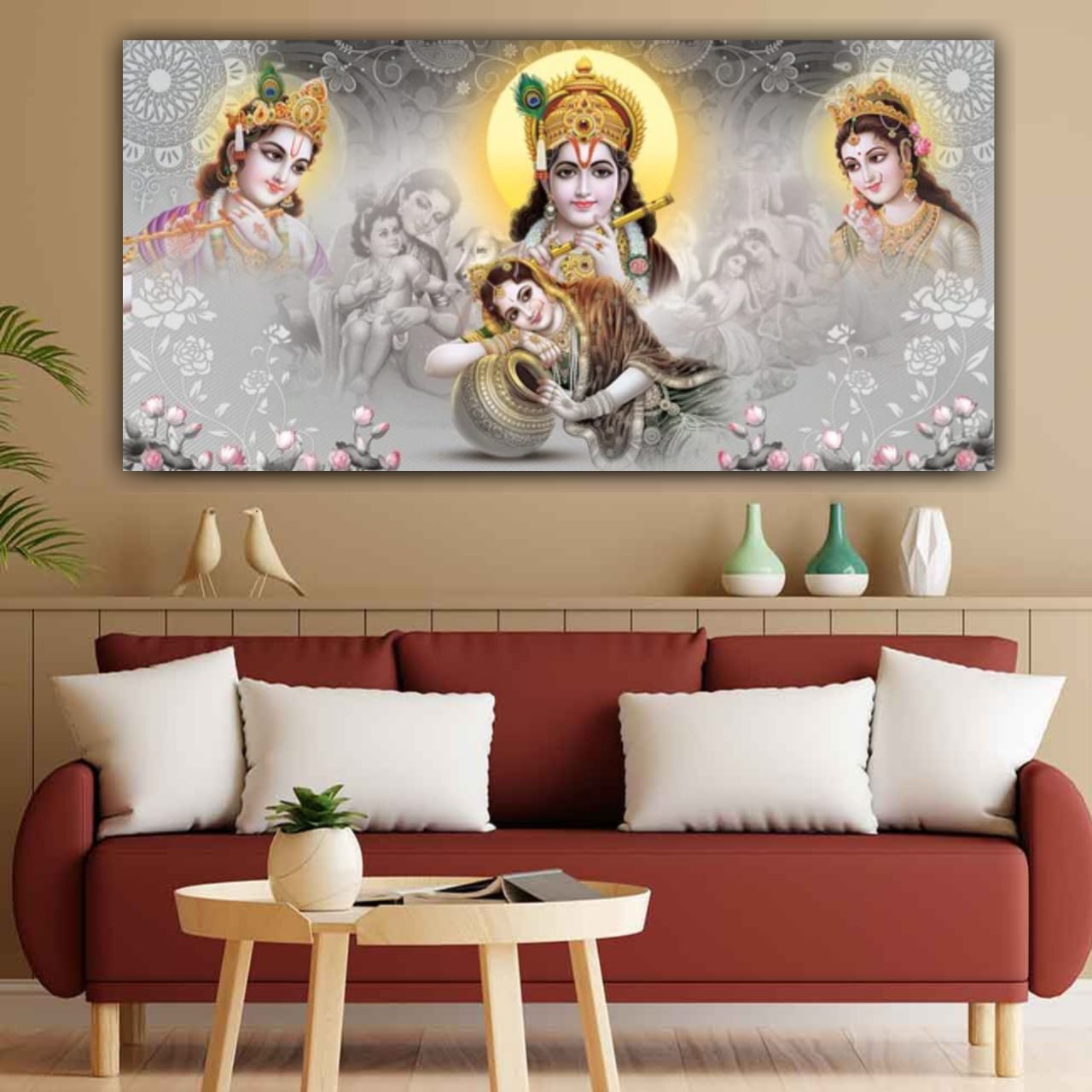 Lord Radha Krishna Wall Painting Frame | Canvas Painting Frame | Madhubani Painting 