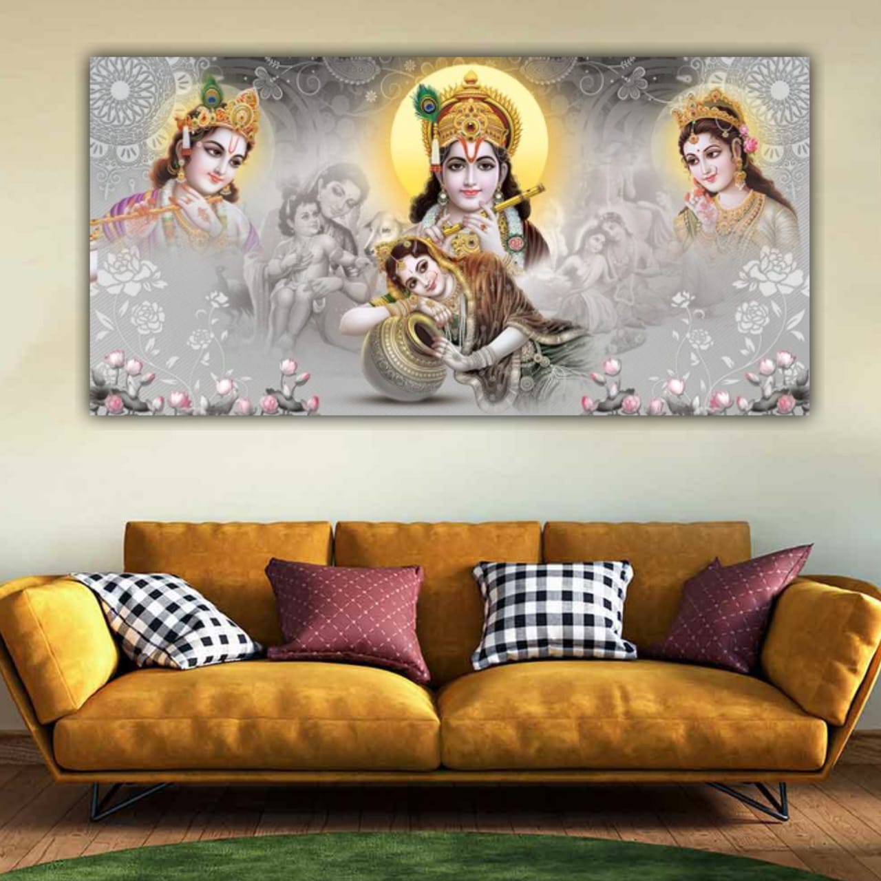 Lord Radha Krishna Wall Painting Frame | Canvas Painting Frame | Madhubani Painting 