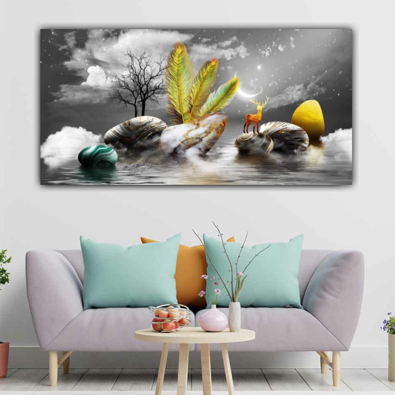 3D Canvas Painting Landscape Mountains Wall Frame for Living Room Wall Decoration