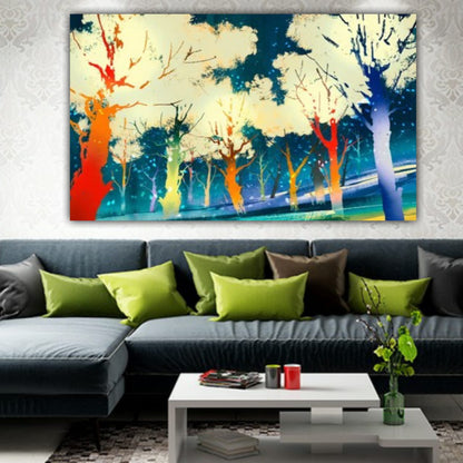 Abstract Canvas Painting Colourful Trees Frame for Wall Decoration | Big Size Large Painting | Canvas Painting