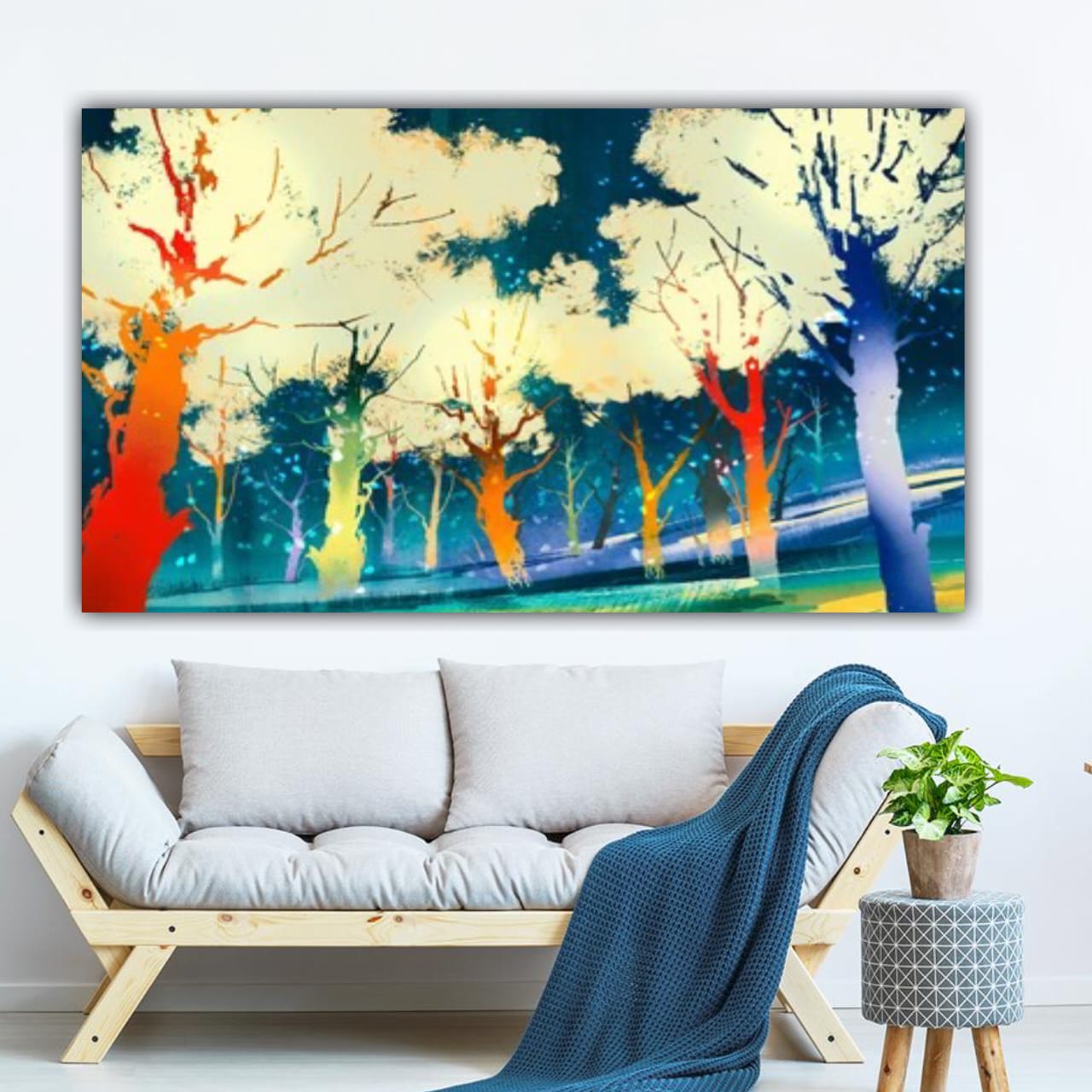 Abstract Canvas Painting Colourful Trees Frame for Wall Decoration | Big Size Large Painting | Canvas Painting