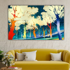 Abstract Canvas Painting Colourful Trees Frame for Wall Decoration | Big Size Large Painting | Canvas Painting