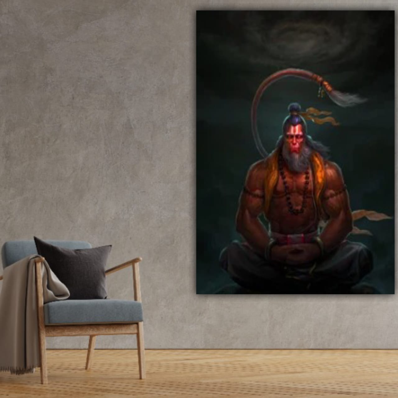 Lord Hanuman Canvas Painting Frame for Temple Decoration