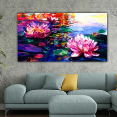 Beautiful Canvas Painting Lotus Flower Wall Art Frame for Living Room Wall Decoration