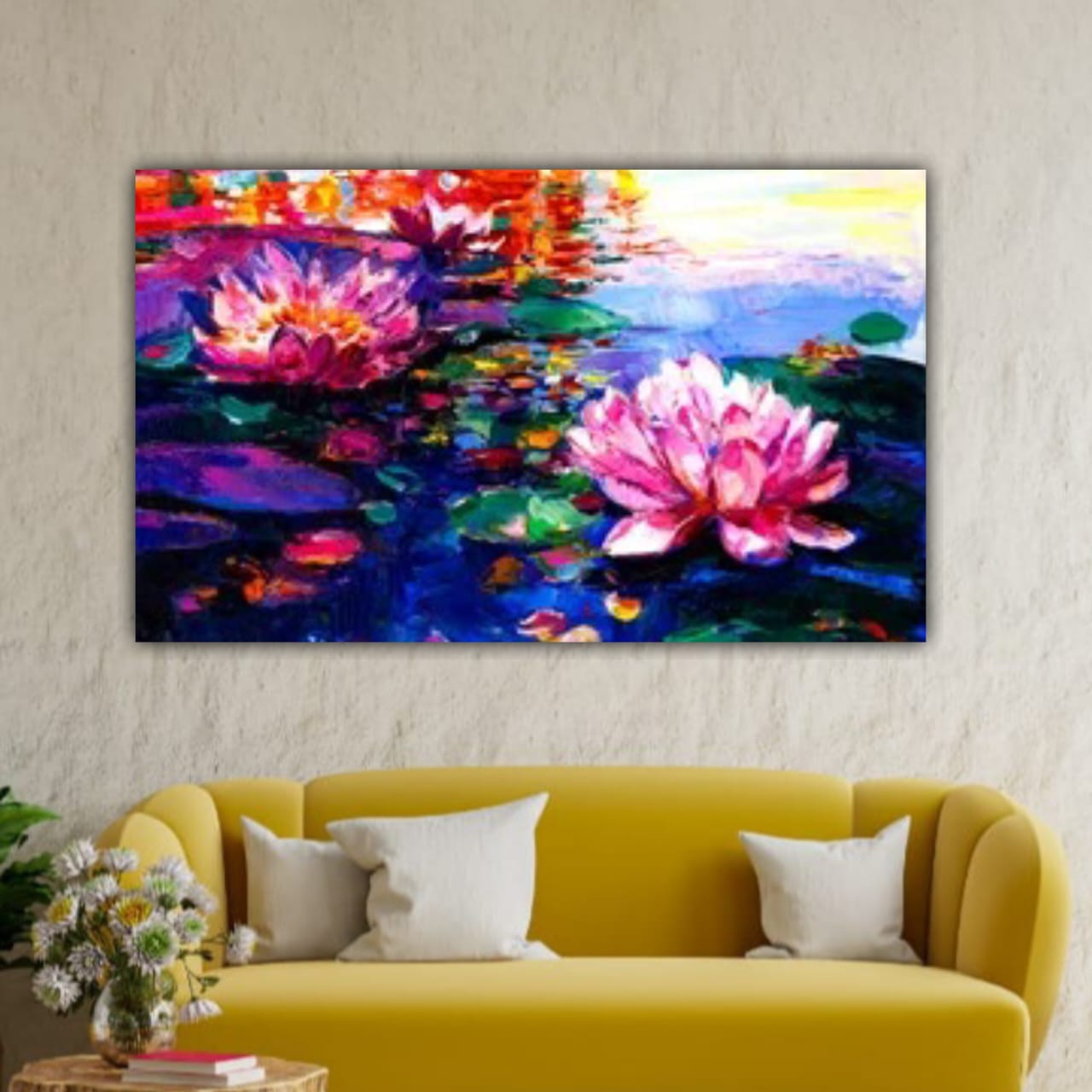 Beautiful Canvas Painting Lotus Flower Wall Art Frame for Living Room Wall Decoration