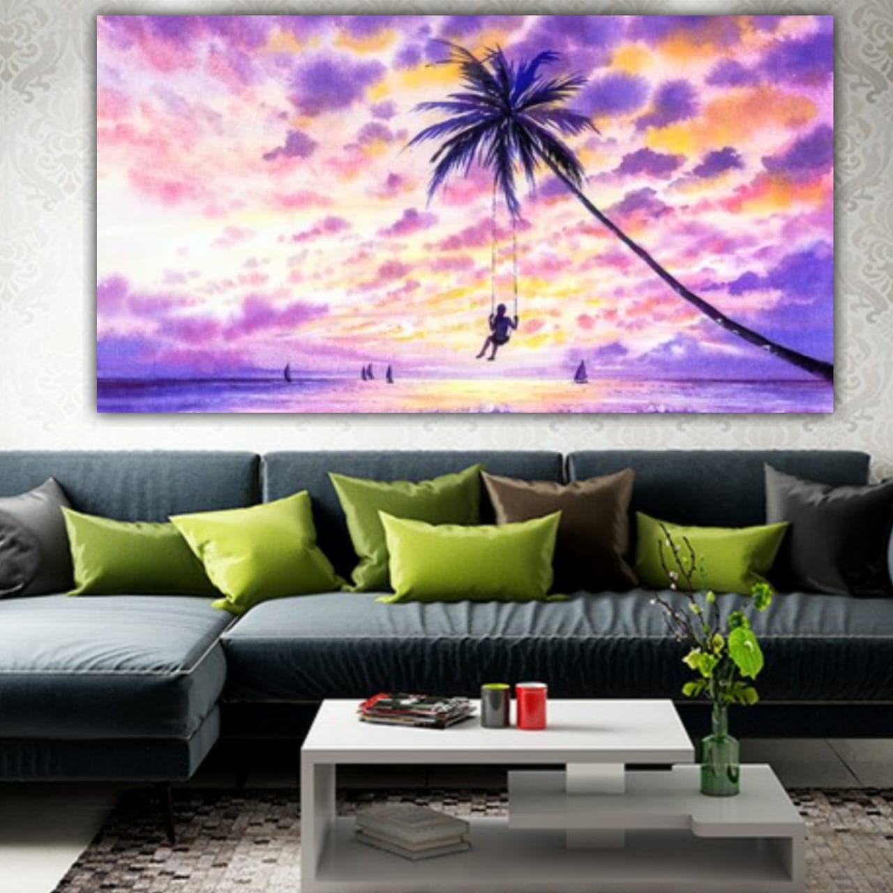 Beautiful Canvas Painting with Frame for Wall Decoration Landscape Colourful Sky