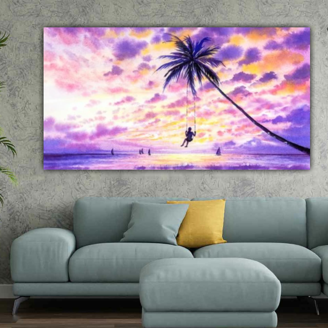 Beautiful Canvas Painting with Frame for Wall Decoration Landscape Colourful Sky